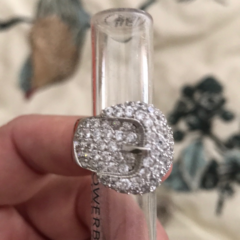 BOGO FREE 🌸Silver rhinestone buckle ring size 7 1/2 to 8,🌸